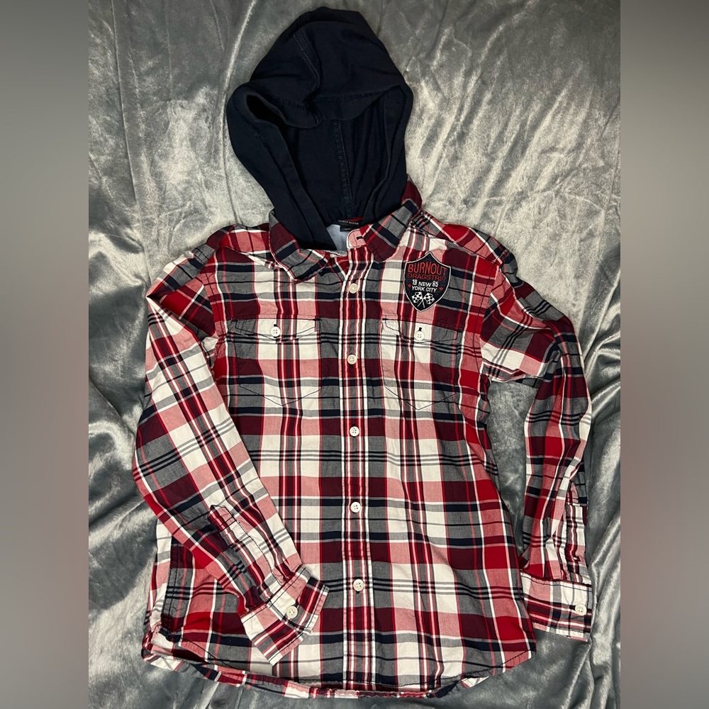 Boys Tommy Hilfiger Long Sleeve Hooded Button Down